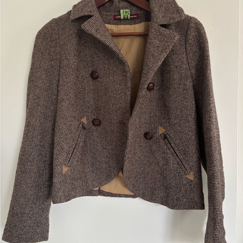 Brown Tweed Double-Breasted Blazer